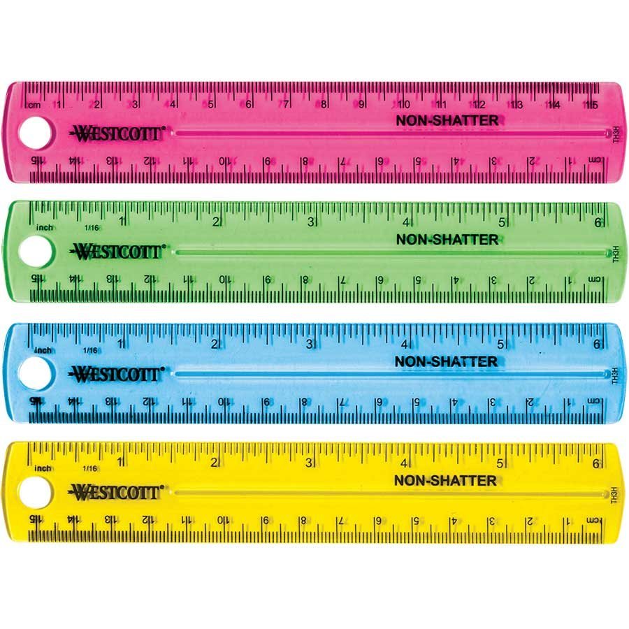 RÈGLE PLAST. INCASSABLE 15CM COULEURS ASSORTIES - SCOLAIRE - WESTCOTT