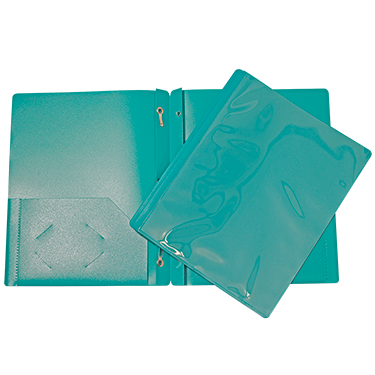 DUO-TANG À POCH. PLASTIQUE TURQUOISE - 22 - Les importations Geocan inc