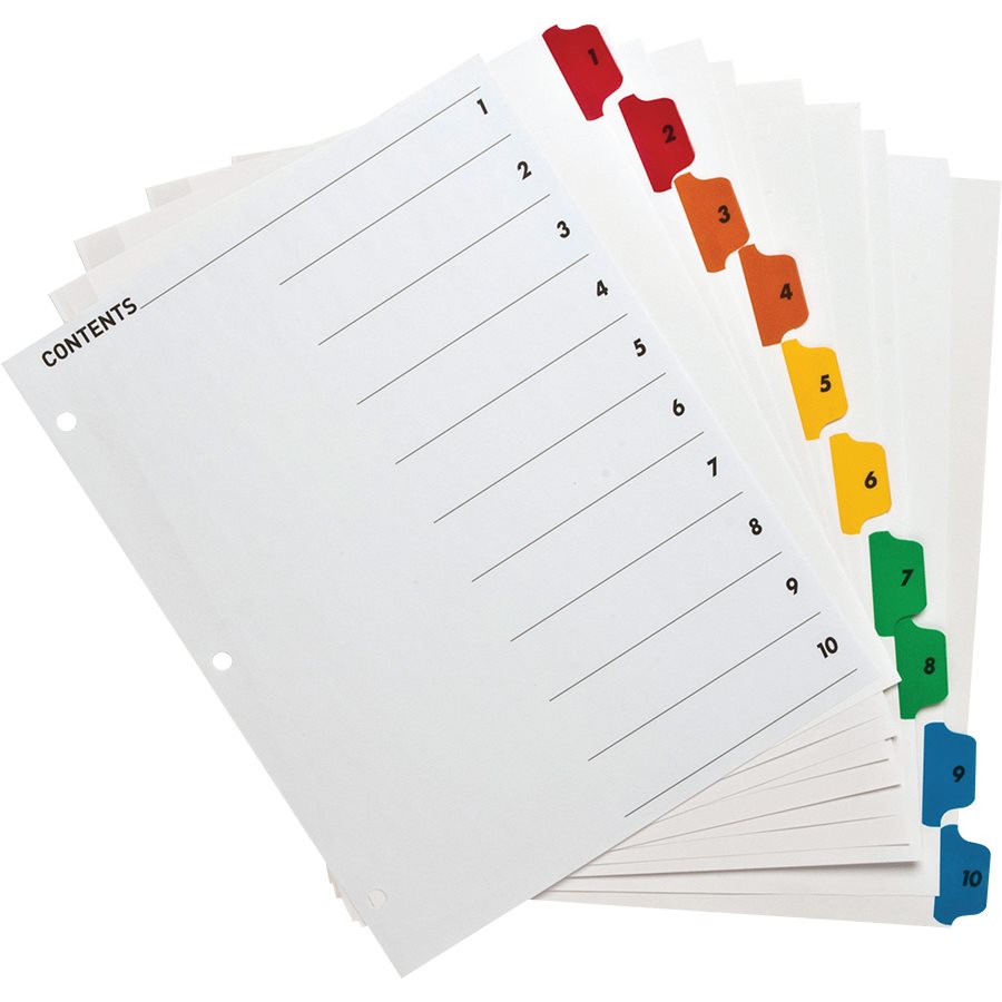 Intercalaires à code couleur 1-10 - SCOLAIRE - ESSELTE CANADA INC