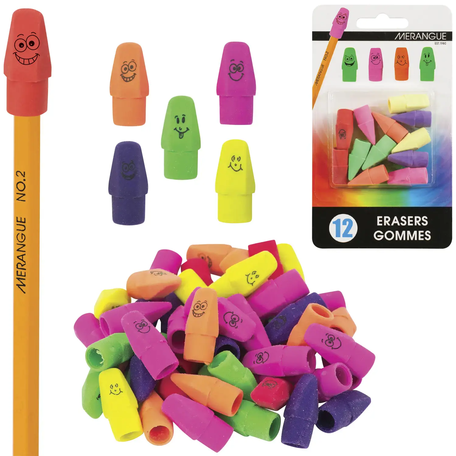 Effaces bout de crayon Happy Face - INSTRUMENTS D'ECRITURE - MERANGUE