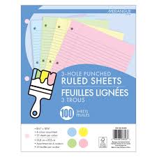 Feuilles lignées 3 trous de couleur - SCOLAIRE - MERANGUE