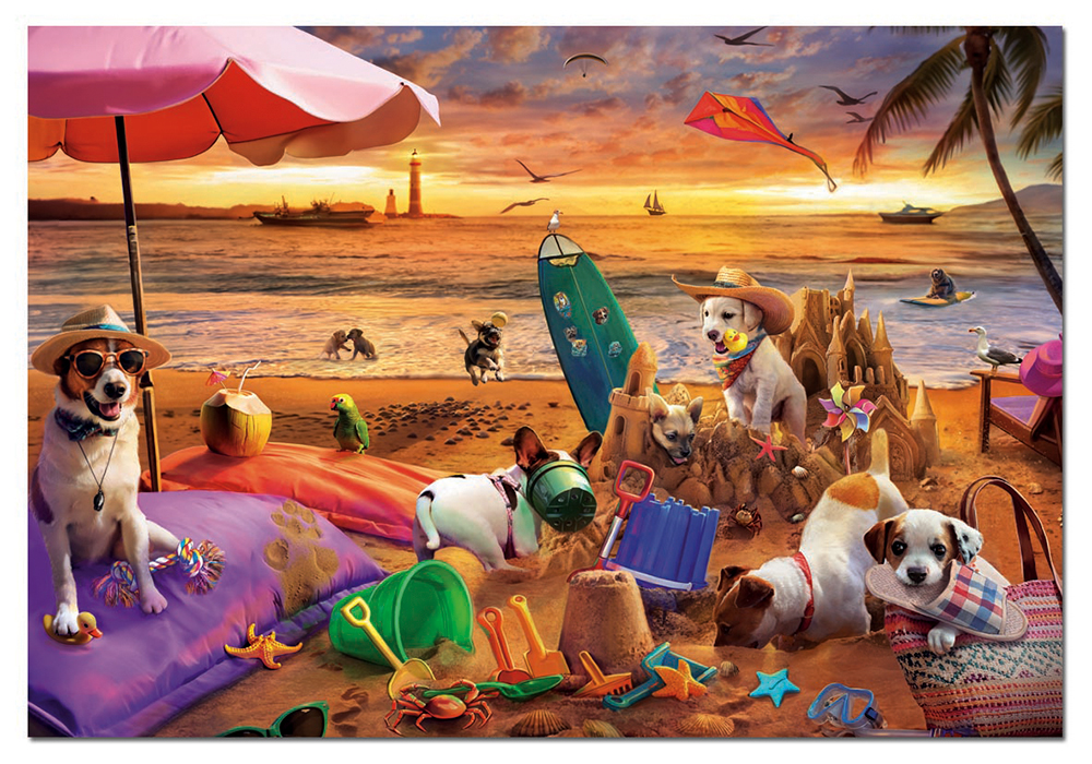Educa, Chiens jouants à la plage , 1000 - 1000 PIÈCES - educa