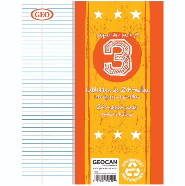 TABLETTE ECRITURE INTERLIGNEES-POINTILLE - - GEOCAN