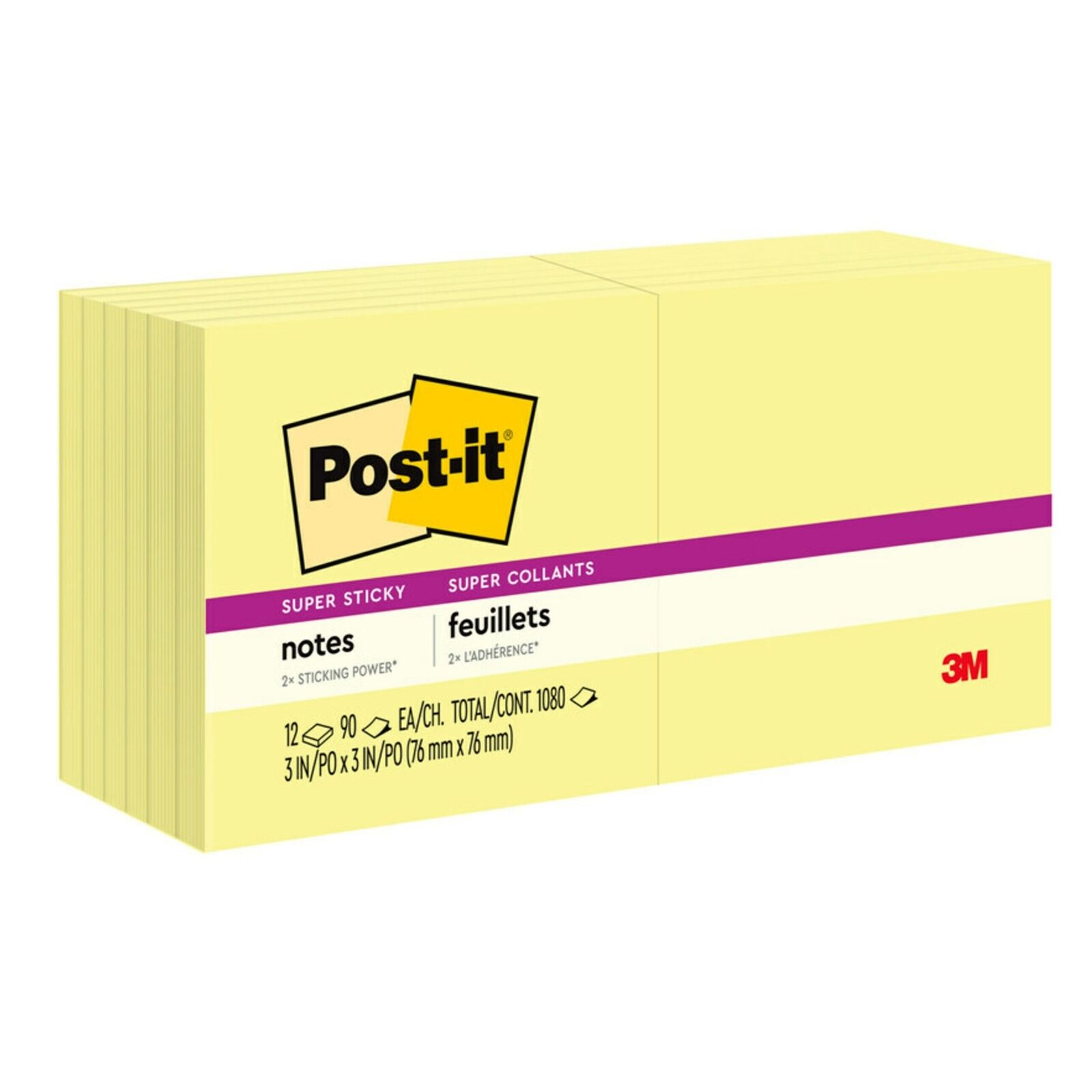 PAQ. DE 12 POST-IT SS 3X3 JAUNE - PAPETERIE - 3M