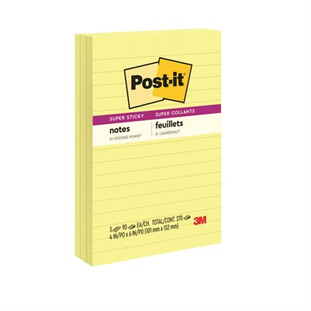 FEUILLETS POST-IT 4X6 LIGNÉ SS JAUNE - PAPETERIE - 3M