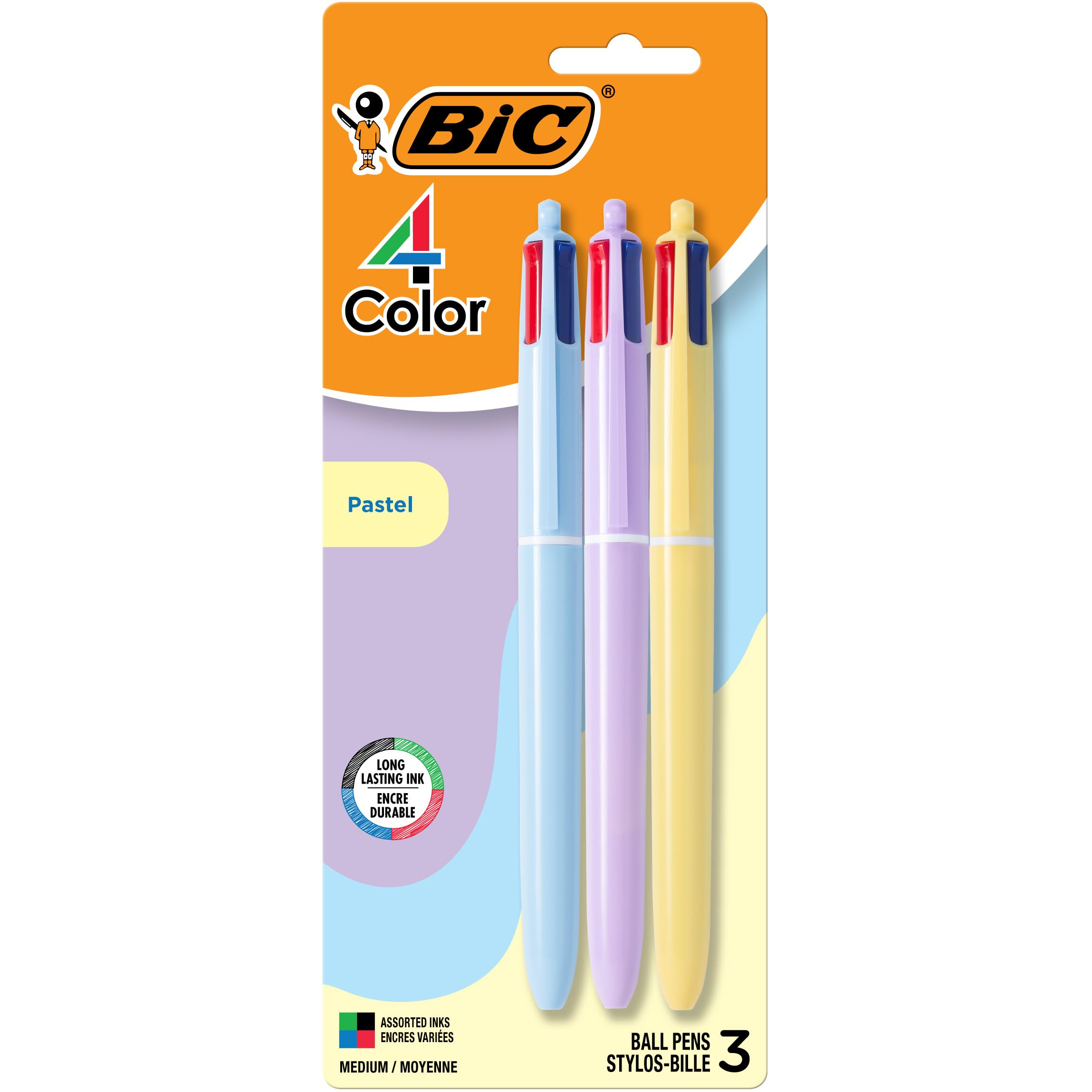 Stylo retractable 4 couleur pastel paq 3 - INSTRUMENTS D'ECRITURE - BIC