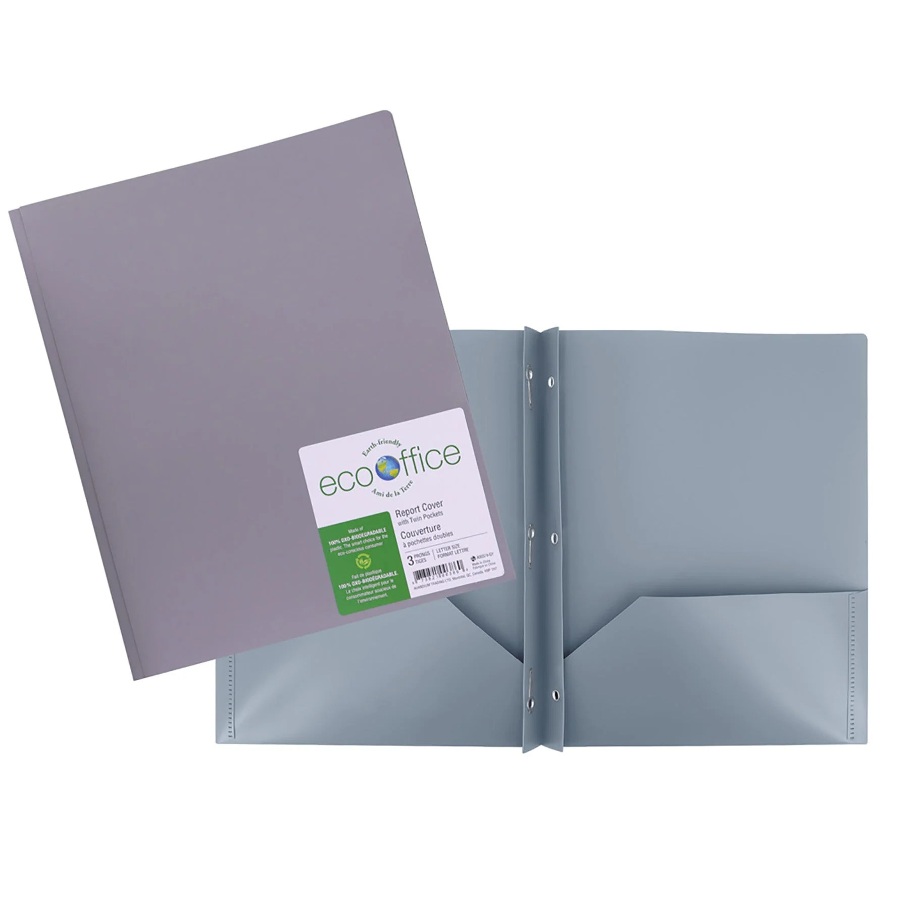 Couverture Poly 3 att. 2 pochettes gris - RELIURES & PRESENTATION - ECOOFFICE