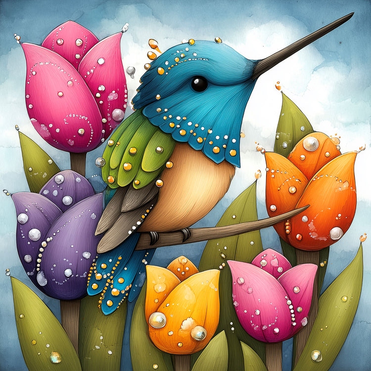 Colibri 30 x 30 Broderie de Diamant - PROJET DE BRICOLAGE - JACAROU